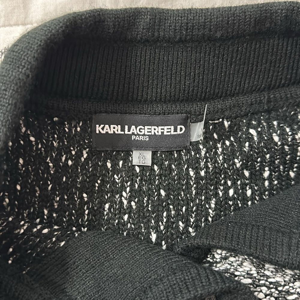 KL XL Two Tone Marbled Black White Boucle Cotton Blend Knit Button Front Jacket - Picture 8 of 15